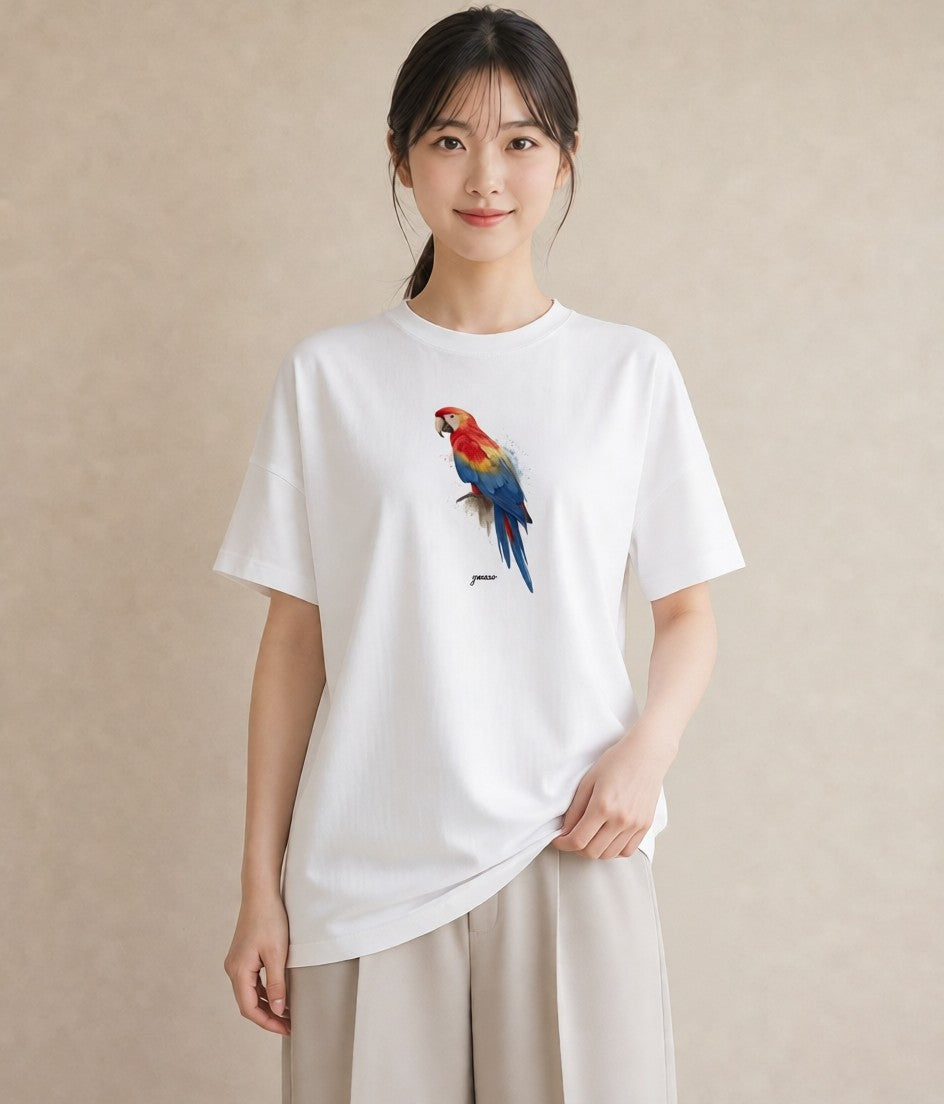 グラフィックTシャツ レディース コザクラインコ ペット 動物 イラスト ミニマル 帰省 ラフ 白T