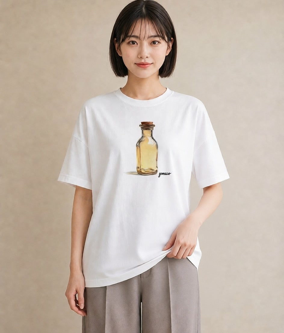 デザインTシャツ レディース ガラス瓶 小枝 ボタニカル ナチュラル アンティーク イラスト ヴィンテージ風 クリスマス 旅行 白T