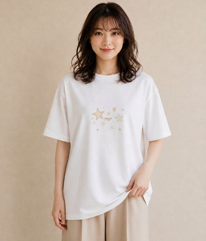 Tシャツ レディース 獅子座 星空 宇宙 イラスト ユニーク ミセス 春コーデ 白T