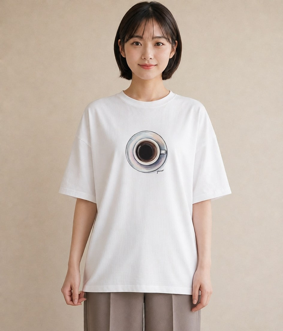 プリントTシャツ レディース コーヒー カフェ 珈琲 イラスト ゆるかわ 普段着 週末コーデ 白T