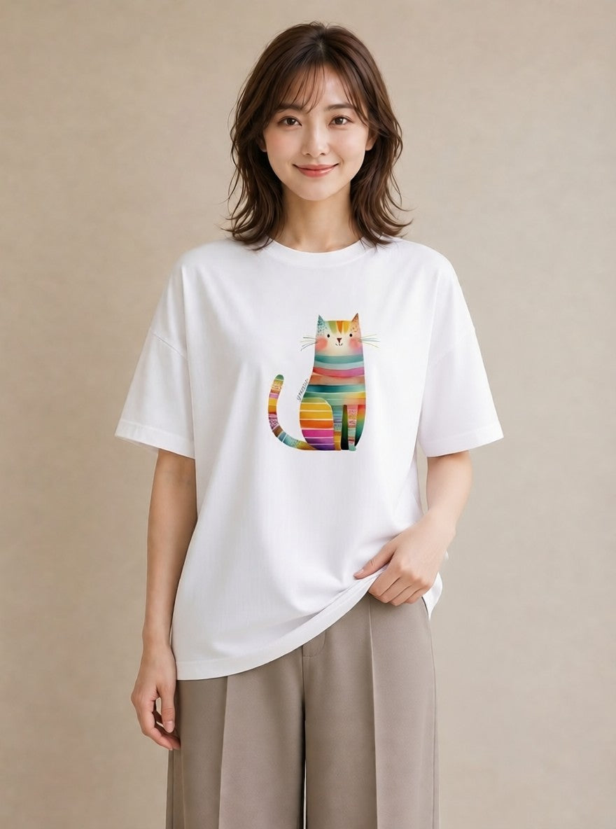 半袖Tシャツ レディース アメリカンショートヘア 猫 ねこ イラスト 旅行コーデ 部屋着 女性向けギフト 白T