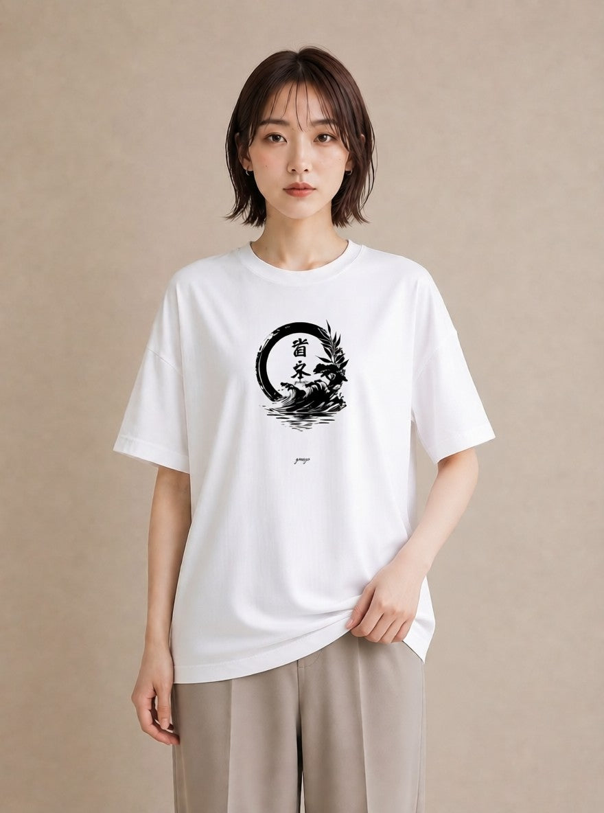 デザインTシャツ レディース 扇子 そよ風 ナチュラル アンティーク イラスト アート風 通学 誕生日プレゼント 白T