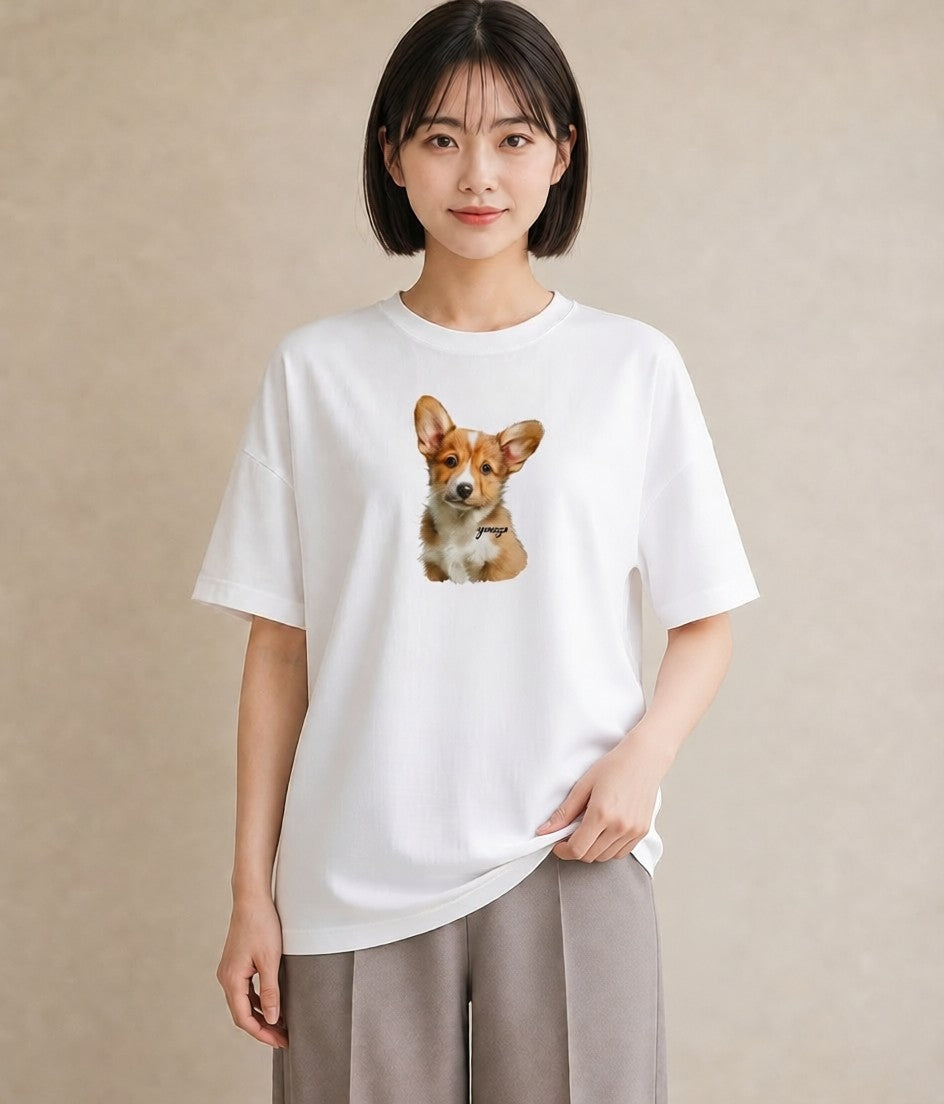 Tシャツ レディース 子犬 犬 いぬ イラスト 休日コーデ 普段着 週末コーデ 白T