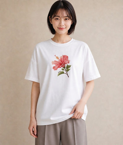 プリントTシャツ レディース カーネーション 花 花柄 イラスト ゆるコーデ 帰省 ラフ 白T