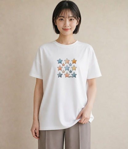 プリントTシャツ レディース 射手座 星空 宇宙 イラスト 休日コーデ 帰省 ラフ 白T