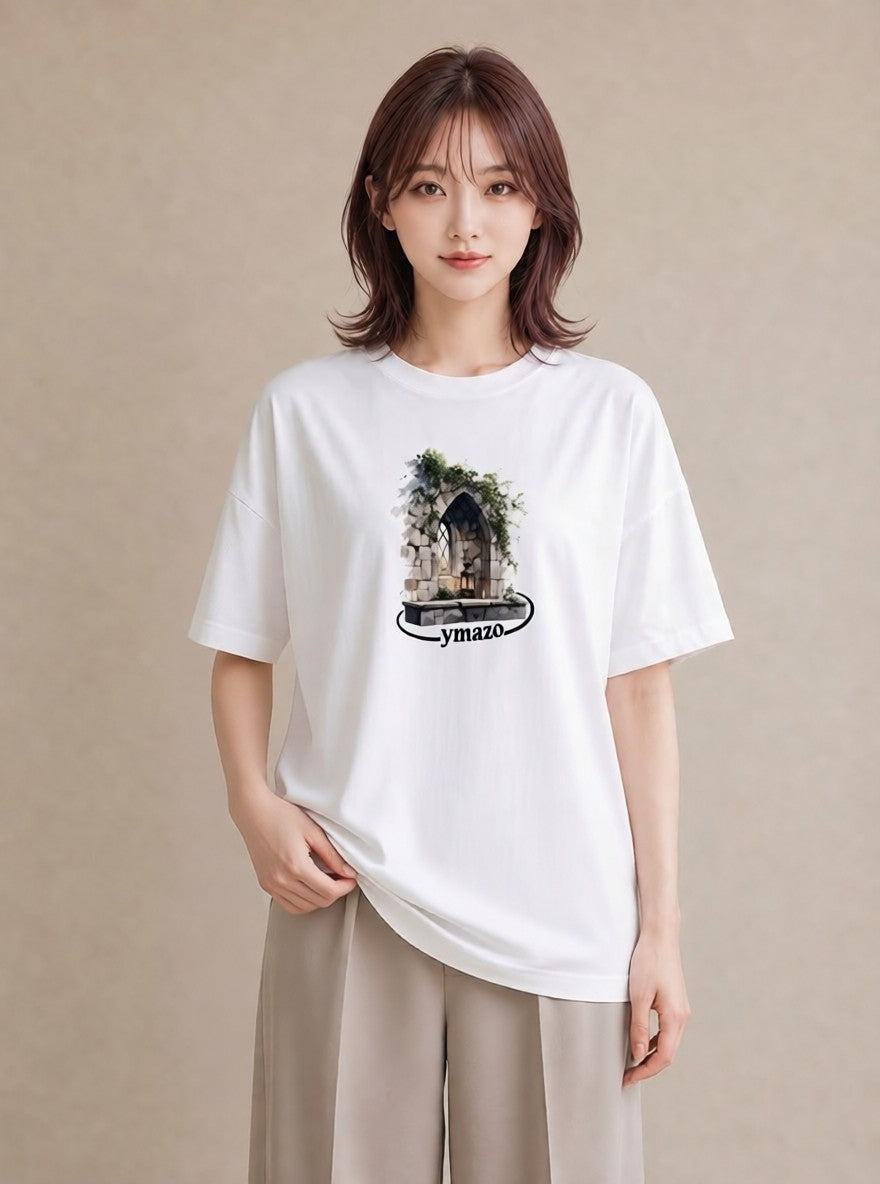 プリントTシャツ レディース 夕暮れ バルコニー 夕焼け ナチュラル アンティーク イラスト お揃い 親子 白T