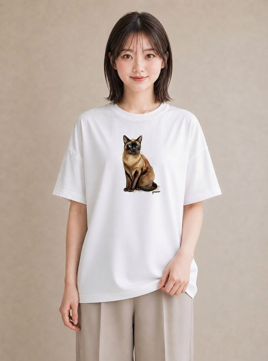 プリントTシャツ レディース サビ猫 猫 ねこ イラスト ミニマル デイリーウェア 休日 白T