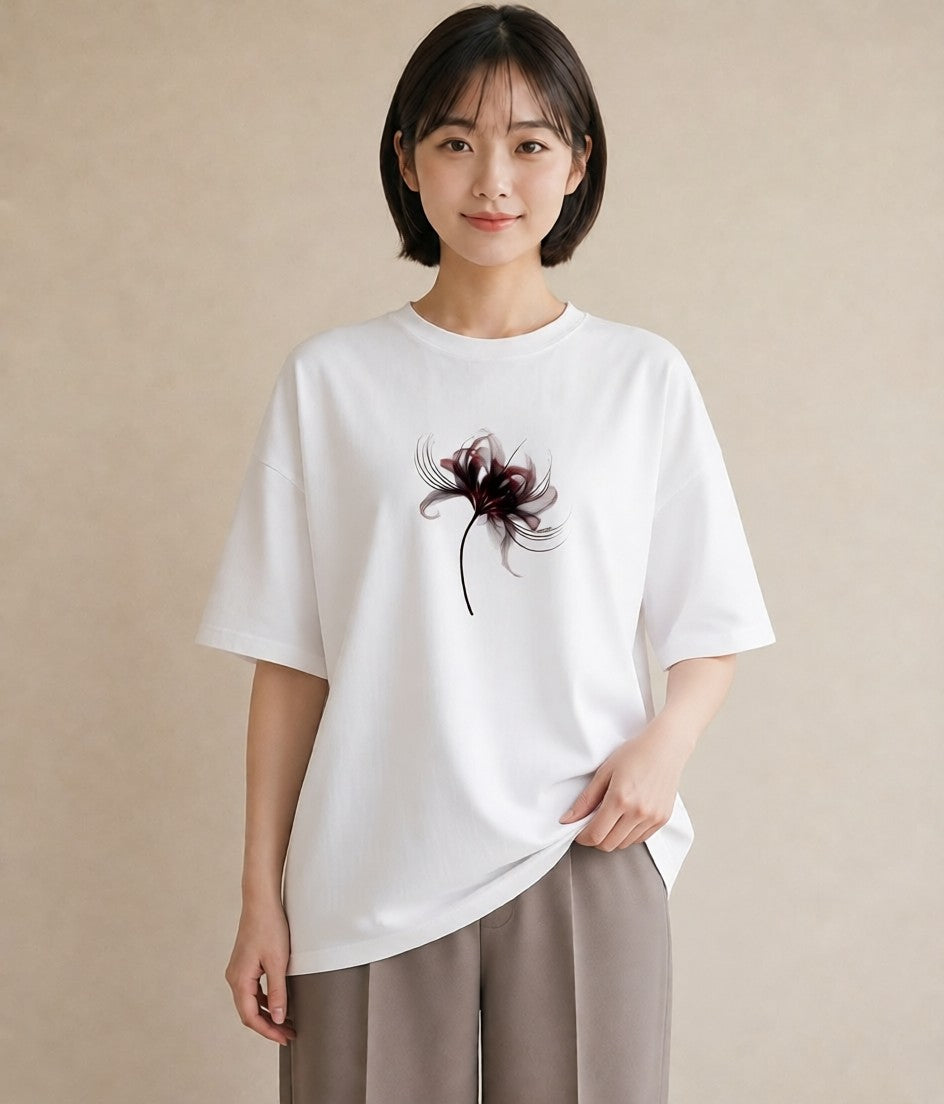 プリントTシャツ レディース 彼岸花 花 花柄 イラスト 普段使い 散歩 お出かけ 白T