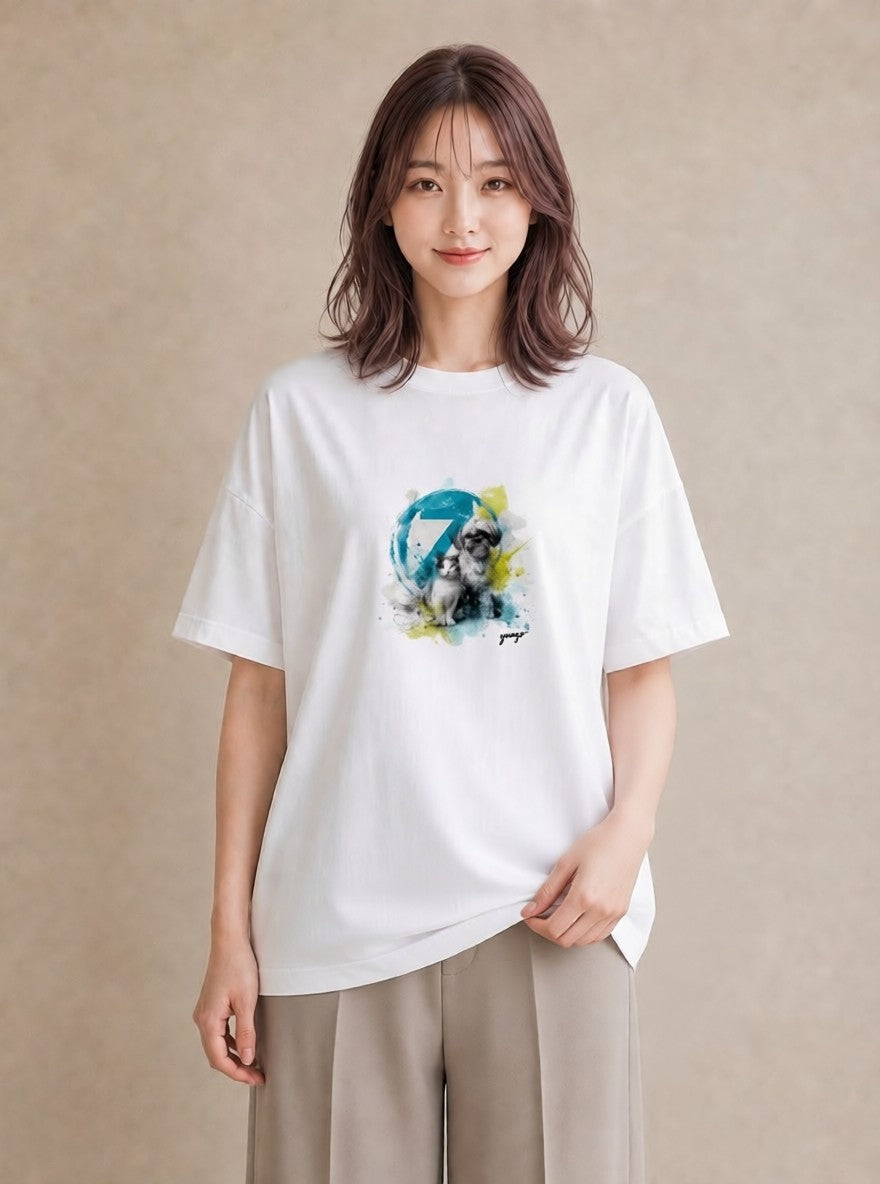 グラフィックTシャツ レディース 狆 犬 いぬ イラスト 旅行コーデ ミセス 春コーデ 白T