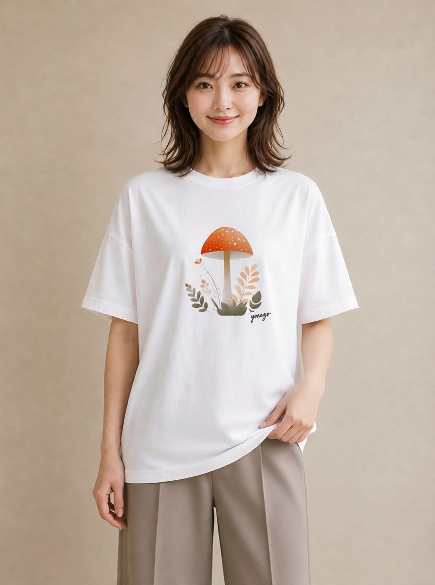 グラフィックTシャツ レディース きのこ 植物 ボタニカル イラスト シンプル 通学 誕生日プレゼント 白T