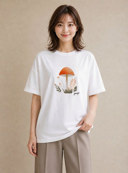 グラフィックTシャツ レディース きのこ 植物 ボタニカル イラスト シンプル 通学 誕生日プレゼント 白T