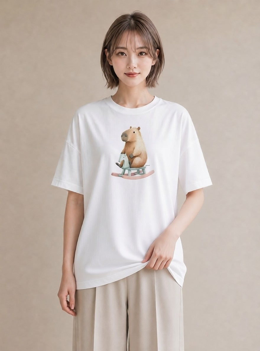 Tシャツ レディース デグー ペット 動物 イラスト ラフカジュアル お揃い 親子 白T