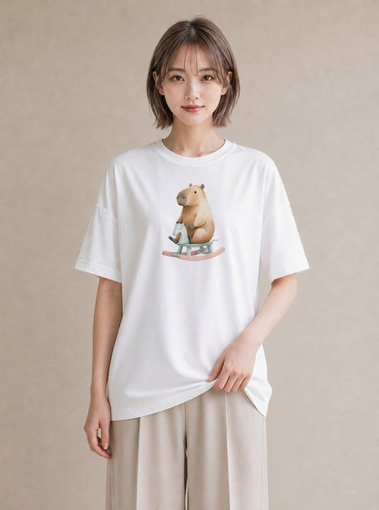 Tシャツ レディース デグー ペット 動物 イラスト ラフカジュアル お揃い 親子 白T