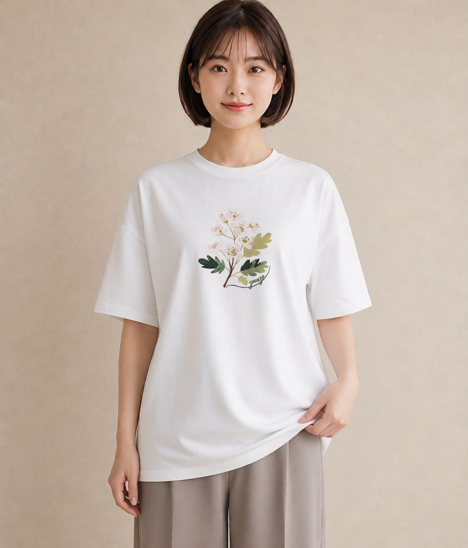 Tシャツ レディース カスミソウ かすみ草 花 花柄 イラスト ポップ ミセス 春コーデ 白T