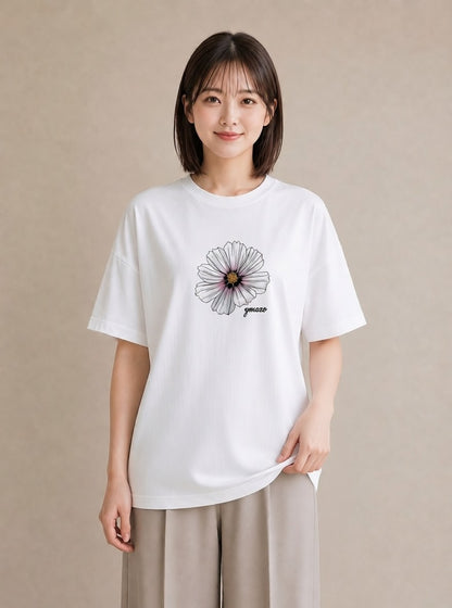 半袖Tシャツ レディース デイジー 花 花柄 イラスト ミニマル 海 カフェ巡り 白T