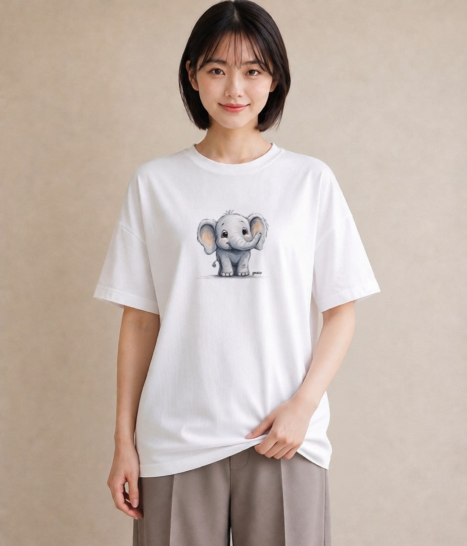 Tシャツ レディース ぞう 動物 アニマル イラスト カジュアル 20代 カジュアルコーデ 白T