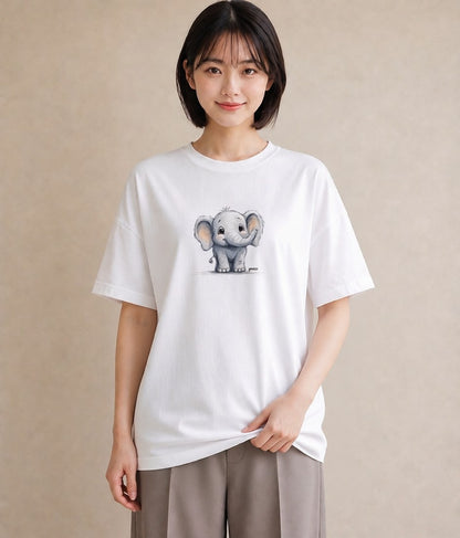 Tシャツ レディース ぞう 動物 アニマル イラスト カジュアル 20代 カジュアルコーデ 白T