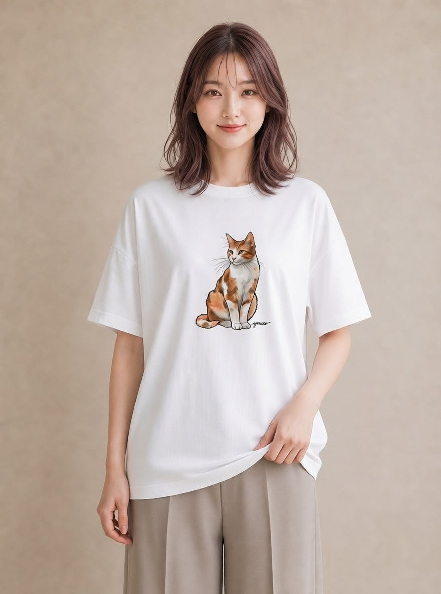 プリントTシャツ レディース シャム 猫 ねこ イラスト 旅行コーデ 休日 ペアコーデ 白T