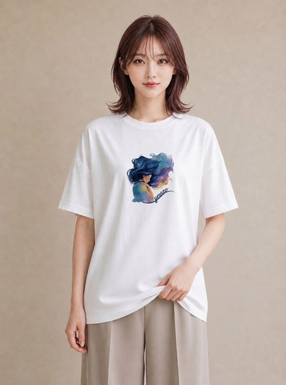 プリントTシャツ レディース 山羊座 星空 宇宙 イラスト カフェコーデ デート 帰省 白T