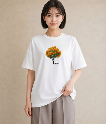 Tシャツ レディース 金木犀 花 花柄 イラスト 淡色 女子会 お揃い 白T