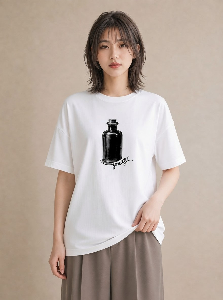 Tシャツ レディース ガラス瓶 小枝 ボタニカル ナチュラル アンティーク イラスト 韓国風 ビーチ デイリーウェア 白T