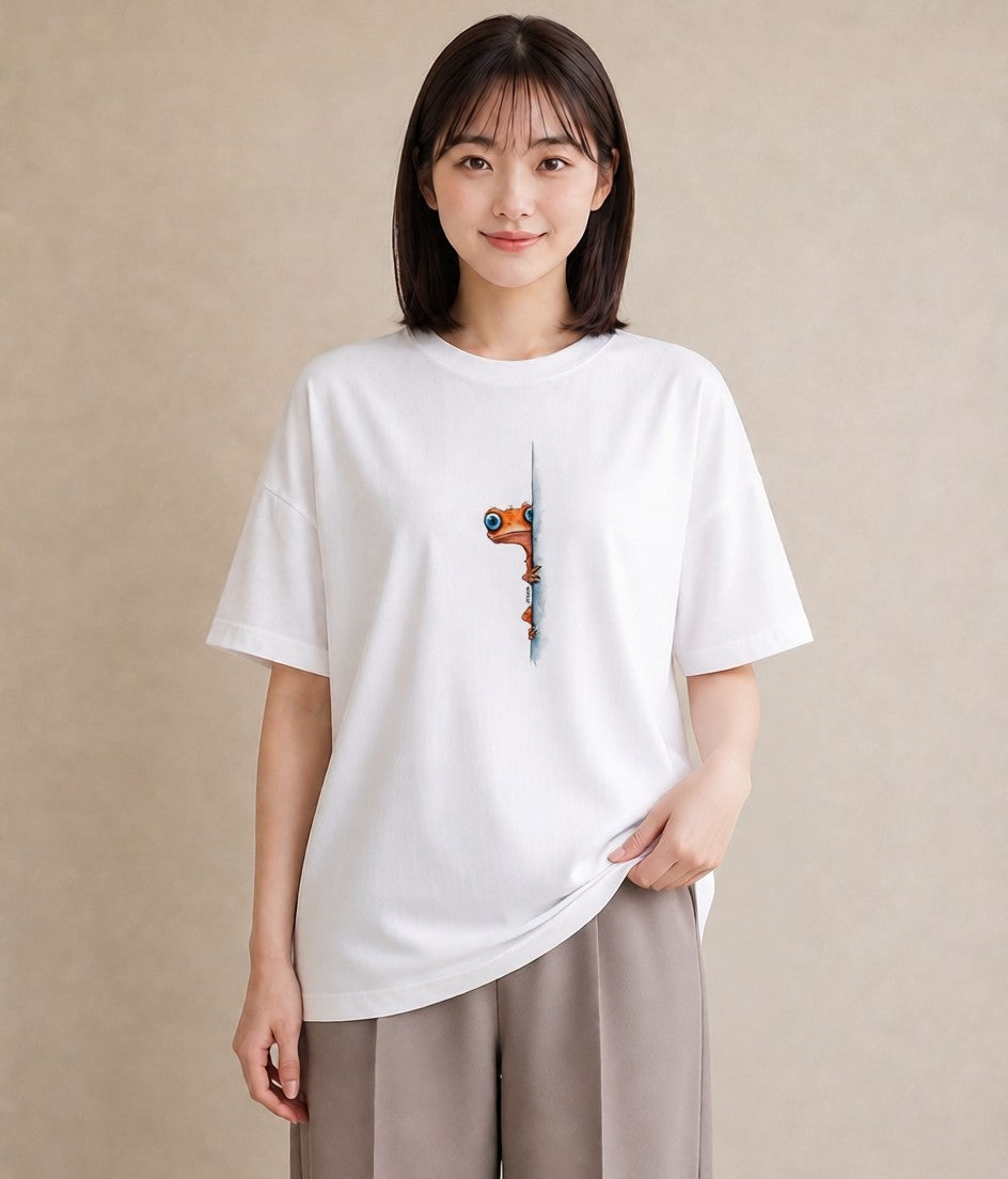 半袖Tシャツ レディース アマガエル ペット 動物 イラスト ガーリー ママ カフェ服 白T