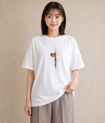 半袖Tシャツ レディース アマガエル ペット 動物 イラスト ガーリー ママ カフェ服 白T