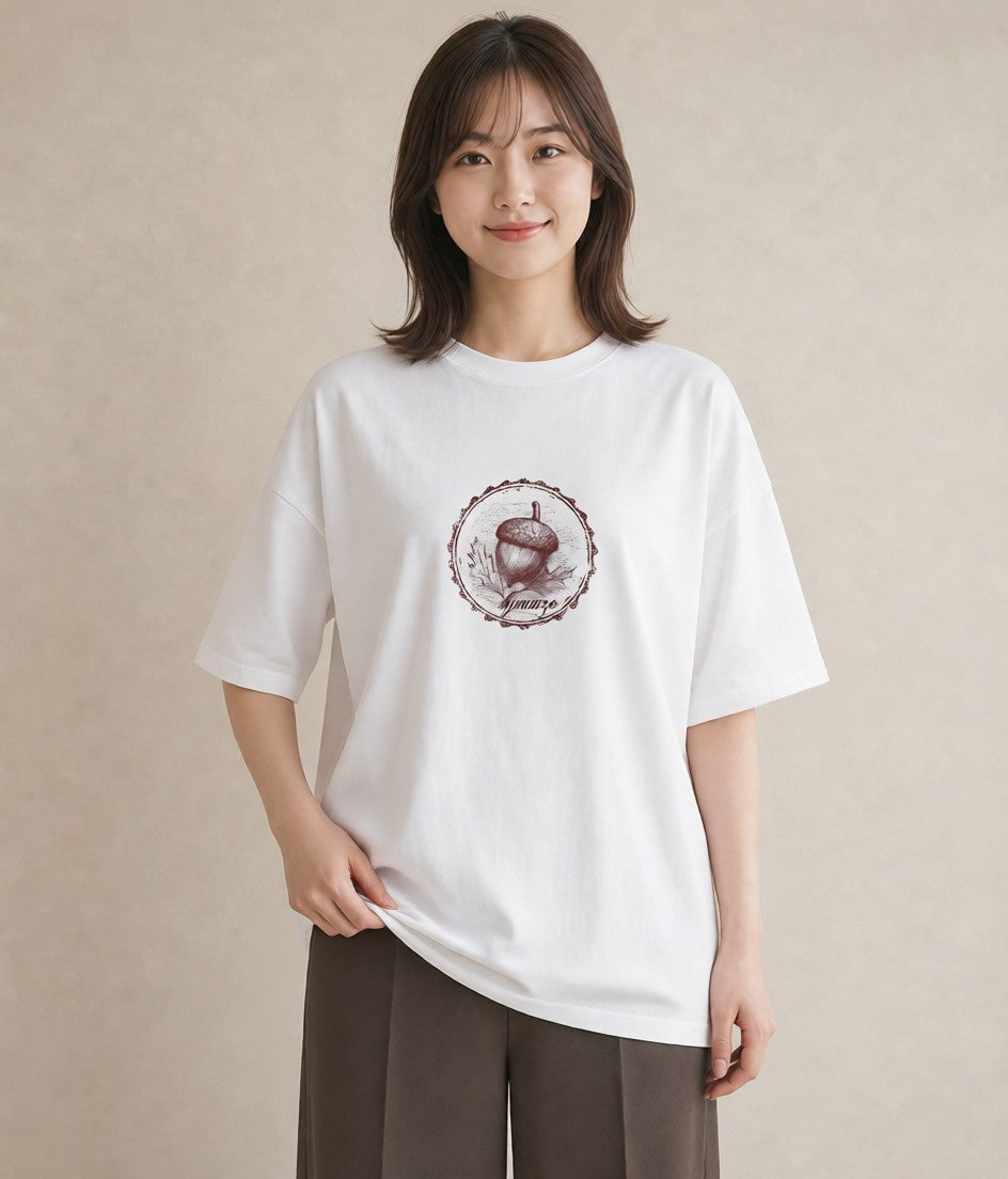 デザインTシャツ レディース どんぐり 植物 ボタニカル イラスト ラフ お揃い 親子 白T