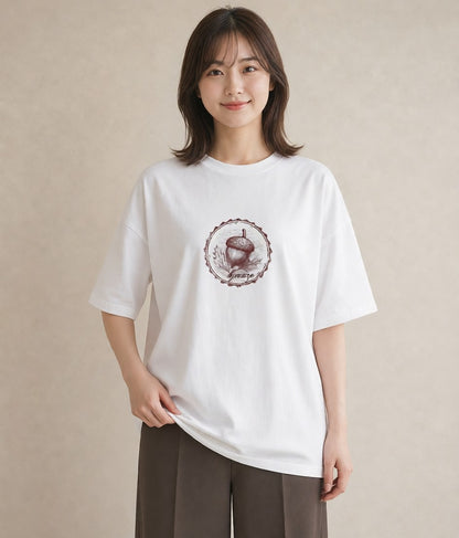 デザインTシャツ レディース どんぐり 植物 ボタニカル イラスト ラフ お揃い 親子 白T