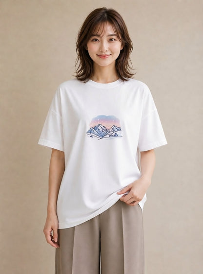 半袖Tシャツ レディース オーロラ 星空 宇宙 イラスト 個性的 春服 ミセス 白T