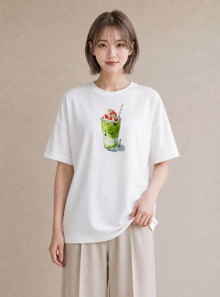 半袖Tシャツ レディース クリームソーダ 食べ物 フード イラスト お洒落 送別ギフト 通勤 白T