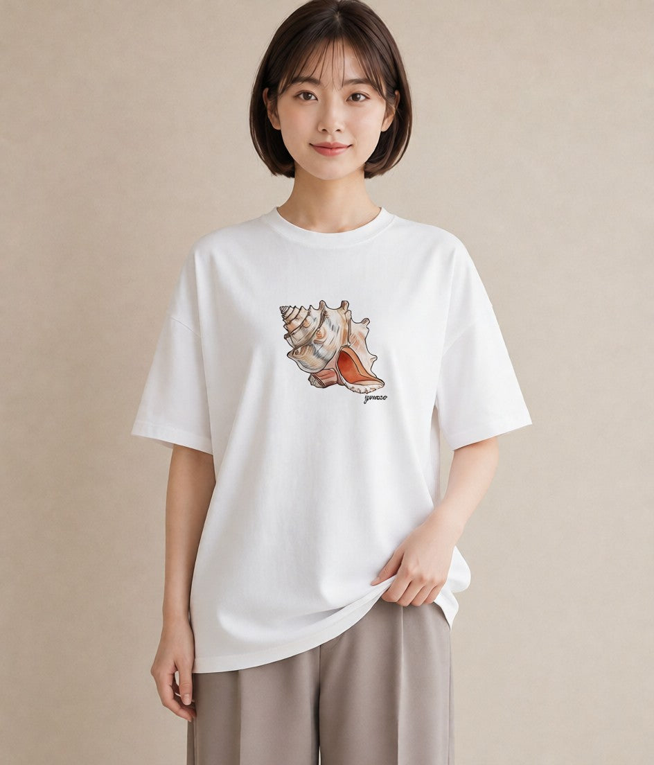 デザインTシャツ レディース ヤドカリ 海の生き物 海 イラスト ミニマル カフェ服 クリスマス 白T