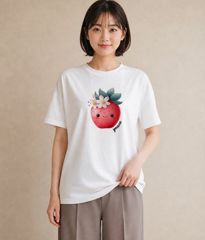 デザインTシャツ レディース いちご 苺 ストロベリー 食べ物 フード イラスト 普段使い レイヤード 友達ギフト 白T