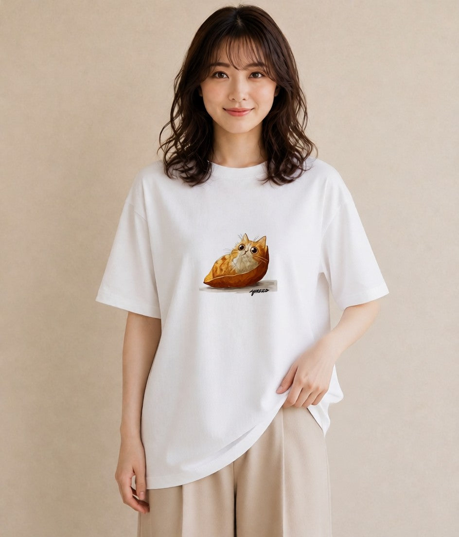 デザインTシャツ レディース 茶トラ 茶猫 猫 ねこ イラスト フェミニン 女子会 お揃い 白T