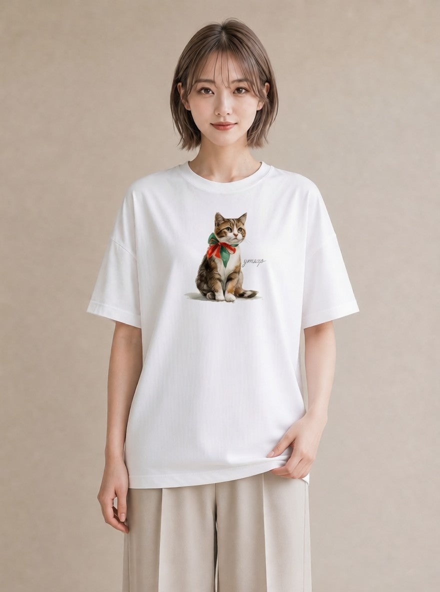 Tシャツ レディース 三毛猫 みけねこ 三毛 猫 ねこ イラスト 線画 在宅 公園 白T