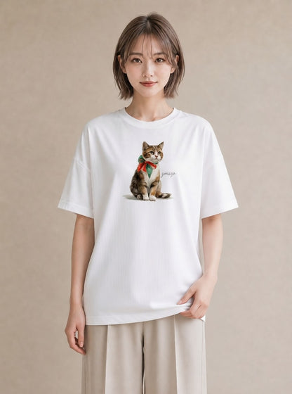 Tシャツ レディース 三毛猫 みけねこ 三毛 猫 ねこ イラスト 線画 在宅 公園 白T