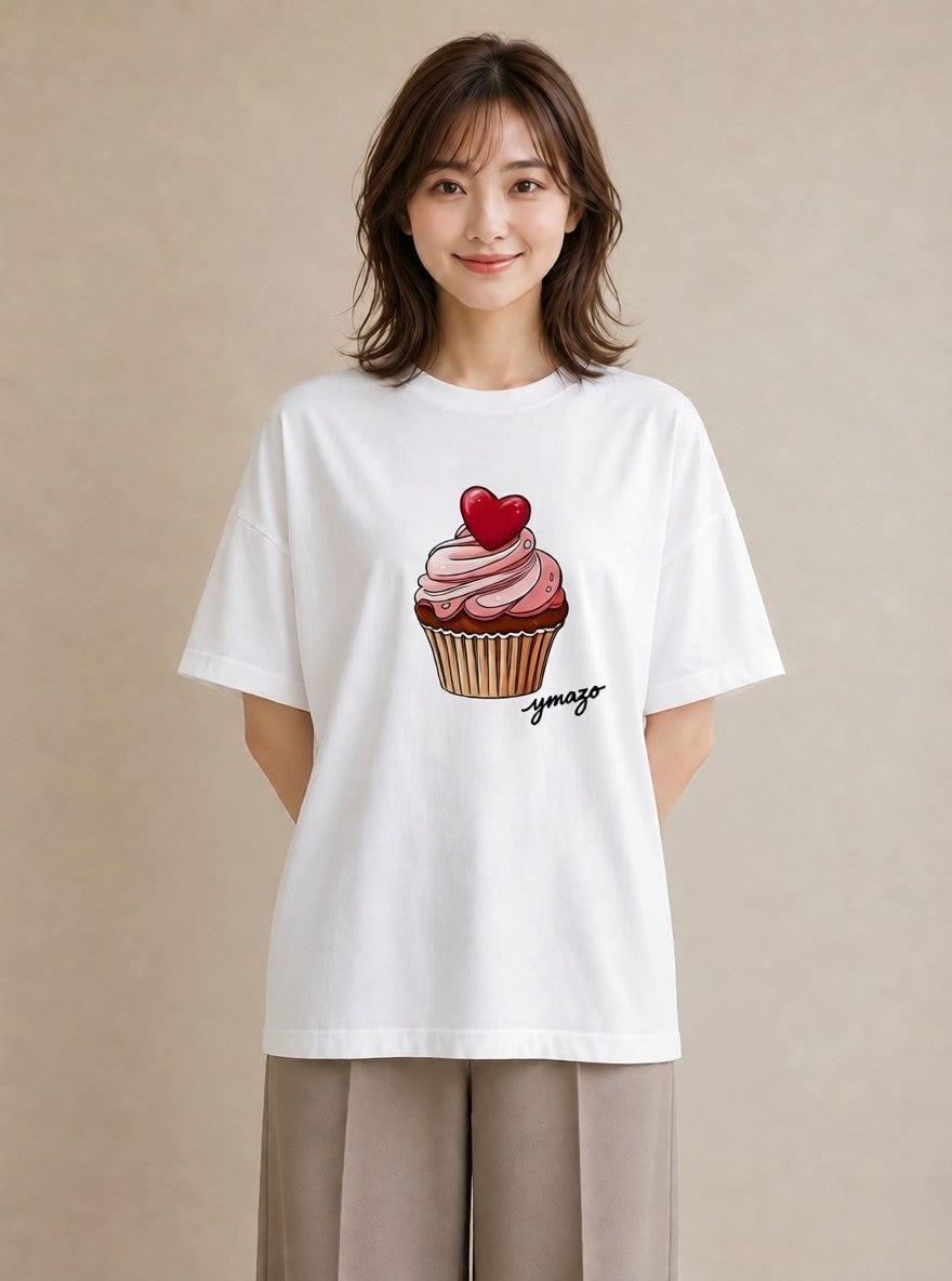 グラフィックTシャツ レディース マフィン 食べ物 フード イラスト 旅行コーデ レイヤード 友達ギフト 白T