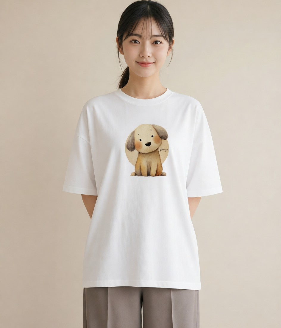グラフィックTシャツ レディース 犬 いぬ イラスト ナチュラル 20代 カジュアルコーデ 白T