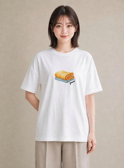 Tシャツ レディース クロワッサン 食べ物 フード イラスト 個性的 ミセス 春コーデ 白T