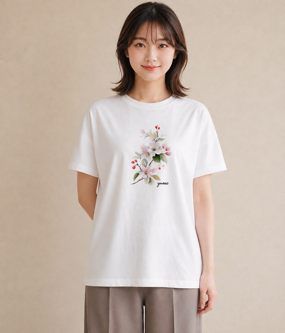 プリントTシャツ レディース さくら 桜 サクラ 花 花柄 イラスト 休日コーデ 帰省 ラフ 白T