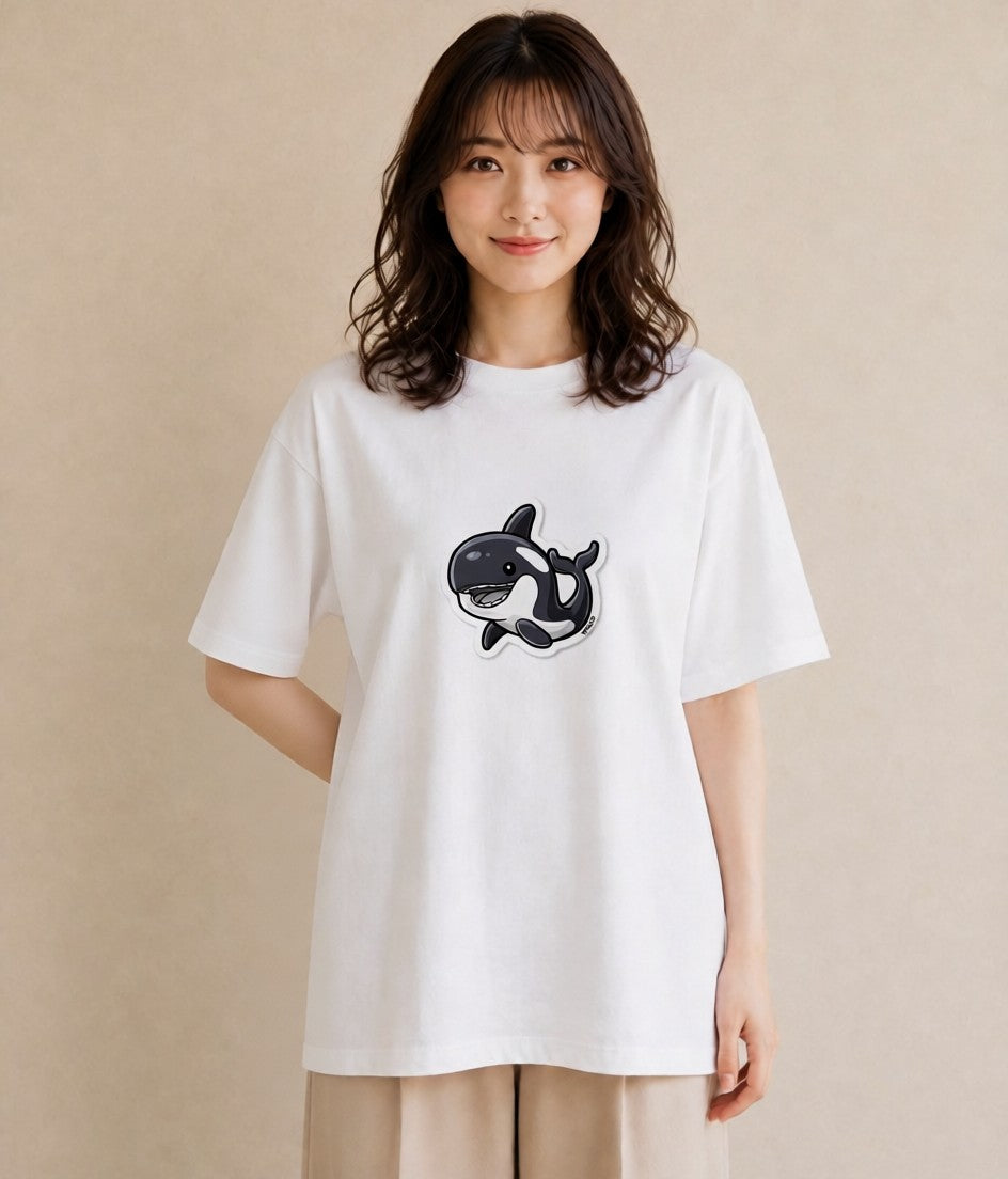 グラフィックTシャツ レディース クジラ 海の生き物 海 イラスト きれいめカジュアル 社会人 女性 白T