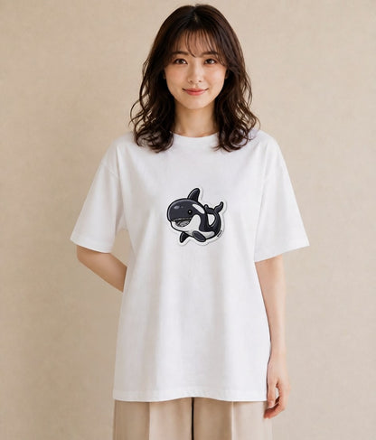 グラフィックTシャツ レディース クジラ 海の生き物 海 イラスト きれいめカジュアル 社会人 女性 白T