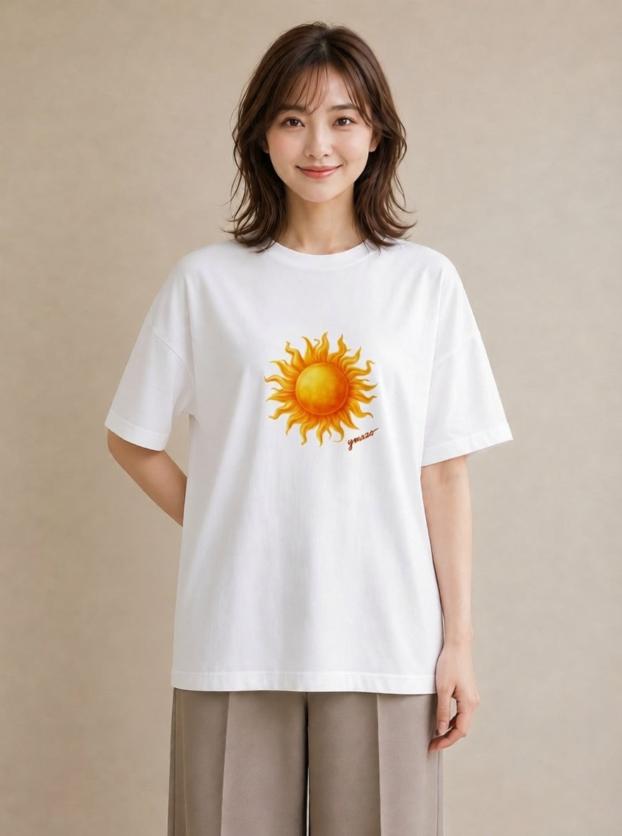 Tシャツ レディース 太陽 星空 宇宙 イラスト カフェコーデ カフェ服 クリスマス 白T