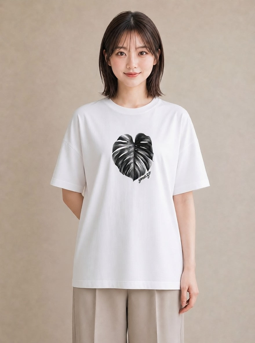 グラフィックTシャツ レディース モンステラ 植物 ボタニカル イラスト シンプル 春服 ミセス 白T