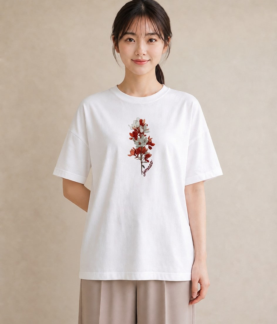 Tシャツ レディース ポスト 野の花 レトロ ナチュラル アンティーク イラスト シンプル 在宅 公園 白T