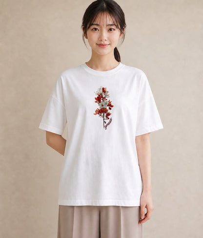 Tシャツ レディース ポスト 野の花 レトロ ナチュラル アンティーク イラスト シンプル 在宅 公園 白T