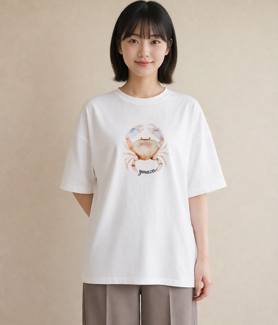 グラフィックTシャツ レディース エビ 海の生き物 海 イラスト 韓国風 カフェ服 クリスマス 白T