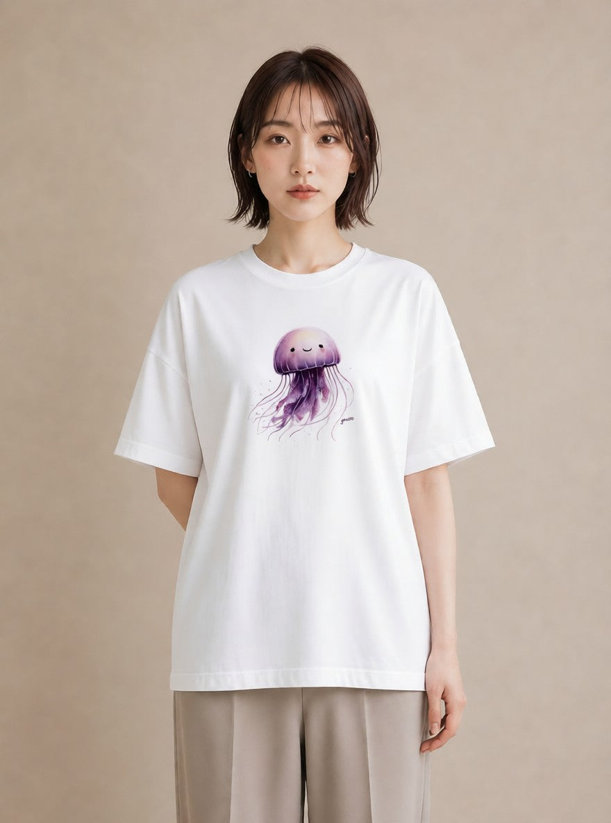 プリントTシャツ レディース くらげ クラゲ 海の生き物 海 イラスト ニュアンス 女性 旅行用 白T