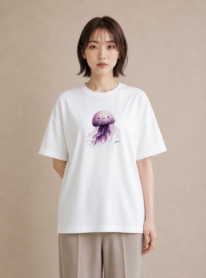 プリントTシャツ レディース くらげ クラゲ 海の生き物 海 イラスト ニュアンス 女性 旅行用 白T