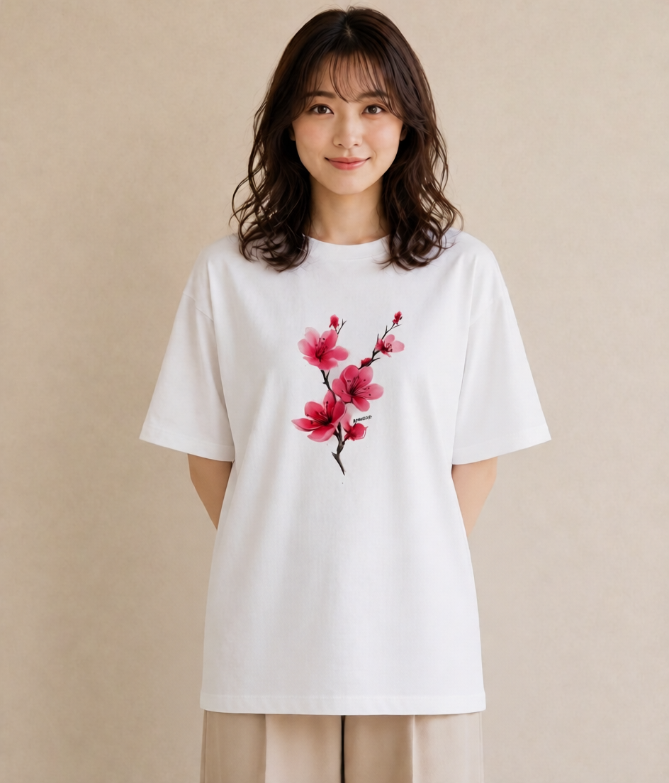 プリントTシャツ レディース さくら 桜 サクラ 花 花柄 イラスト 手描き風 通学 誕生日プレゼント 白T